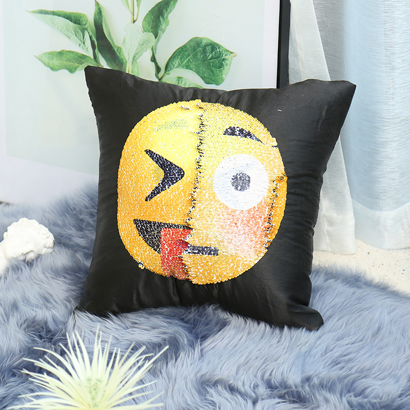 双色表情emoji 可变色变脸抱枕 亚马逊魔术亮片抱枕厂家直销热销