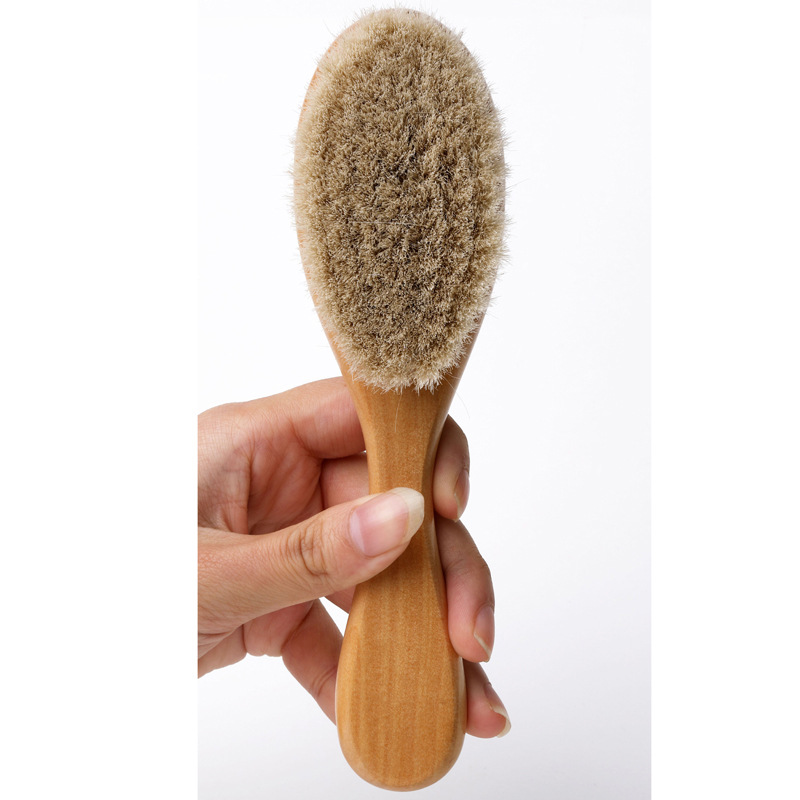 天然纯羊毛婴儿木梳 按摩护发梳 软毛新生儿发刷 宝宝头梳榉木梳