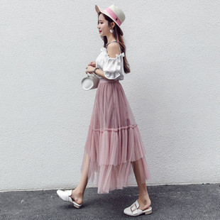 米白色雪纺蛋糕裙