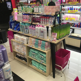 定制批发特价百货商店商品产品展示柜 钢木结合烤漆陈列中岛货架