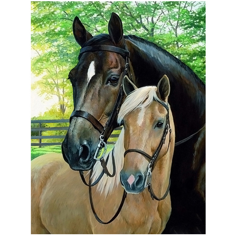 diy钻石画满钻 新款动物 两匹马 5d钻石绣 外贸货源批发