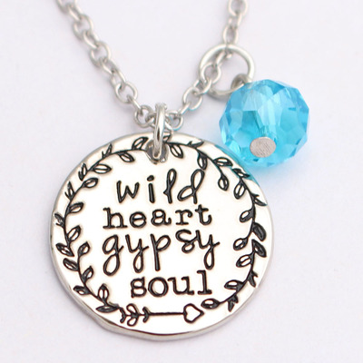 欧美新款"wild heart gypsy soul"狂野的心吉普赛灵魂项链饰品
