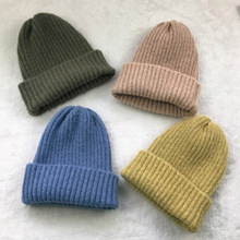 厂家直销韩版女士冬季仿羊绒混纺针织帽 翻边针织帽