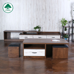 板式茶几1.3米 家用组合现代简约多功能客厅茶几电视柜创意组合