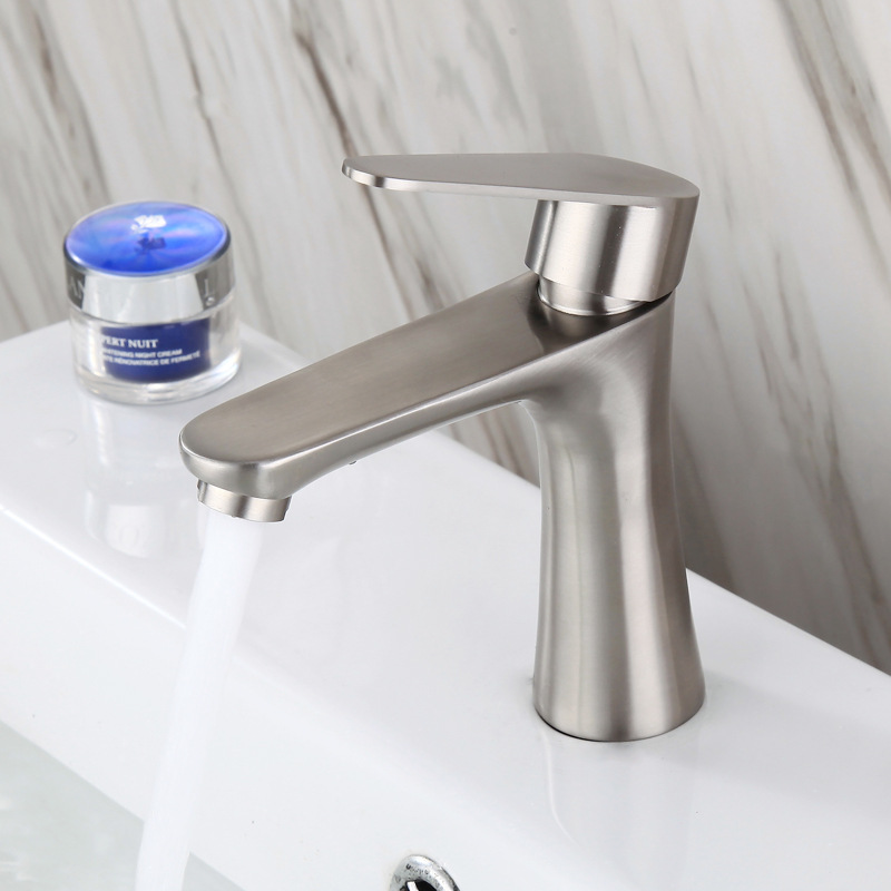 304 Stainless Steel Single Cold Basin Faucet Bathroom Brushed Washbasin Wash Basin Single Cold Small Waist Faucet