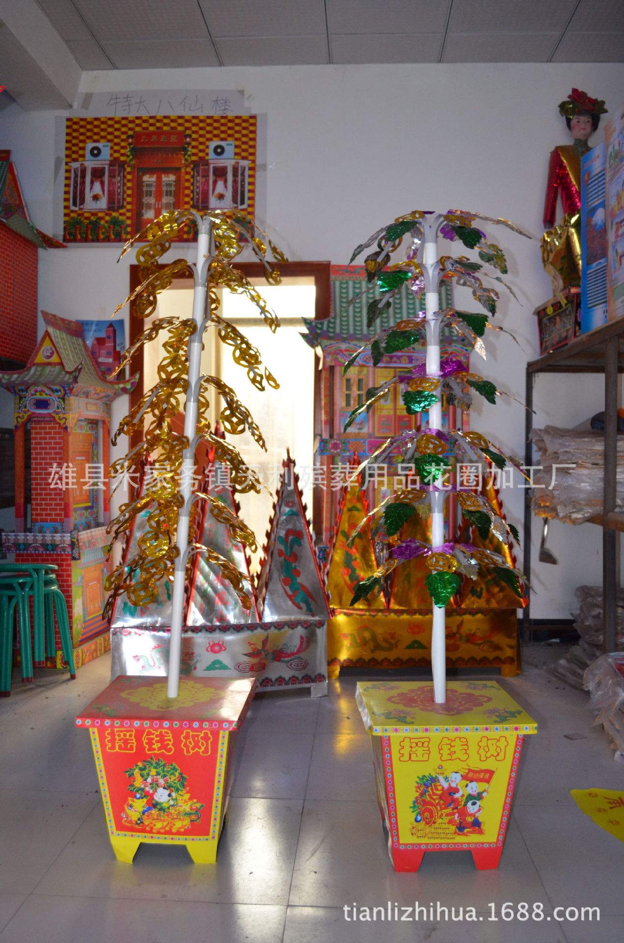 新款纸活 大号摇钱树盆 纸扎花圈殡葬用品厂家加工 低价批发