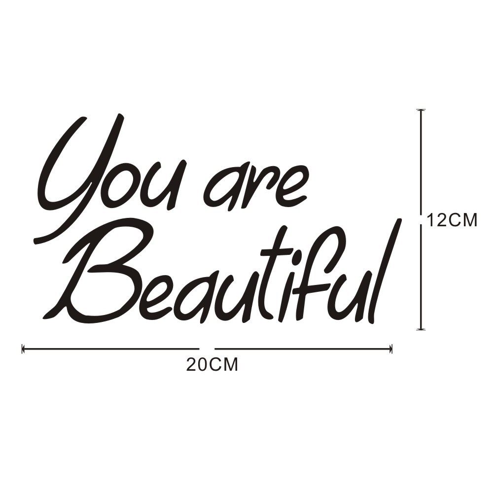 un0148热卖英文youarebeautiful镜子装饰精雕墙贴纸