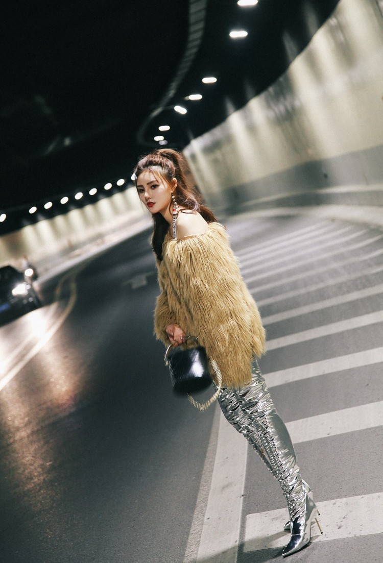 t台走秀银色镜面亮皮过膝长靴尖头高跟夜店舞台细跟长筒大码女靴