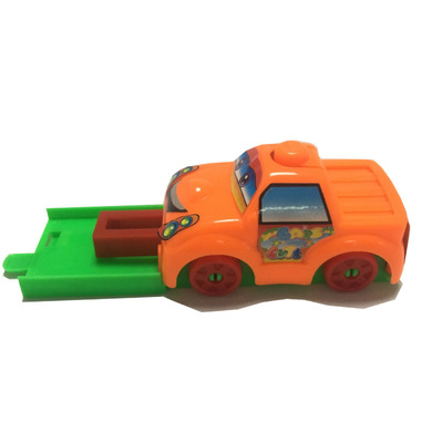 【卡通头弹射车】弹力滑行车儿童益智弹射车模型滑行组装玩具车地