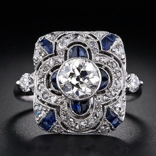 蓝宝石S925纯银戒指女欧美精品珠宝订婚戒指白金电镀高端首饰礼品