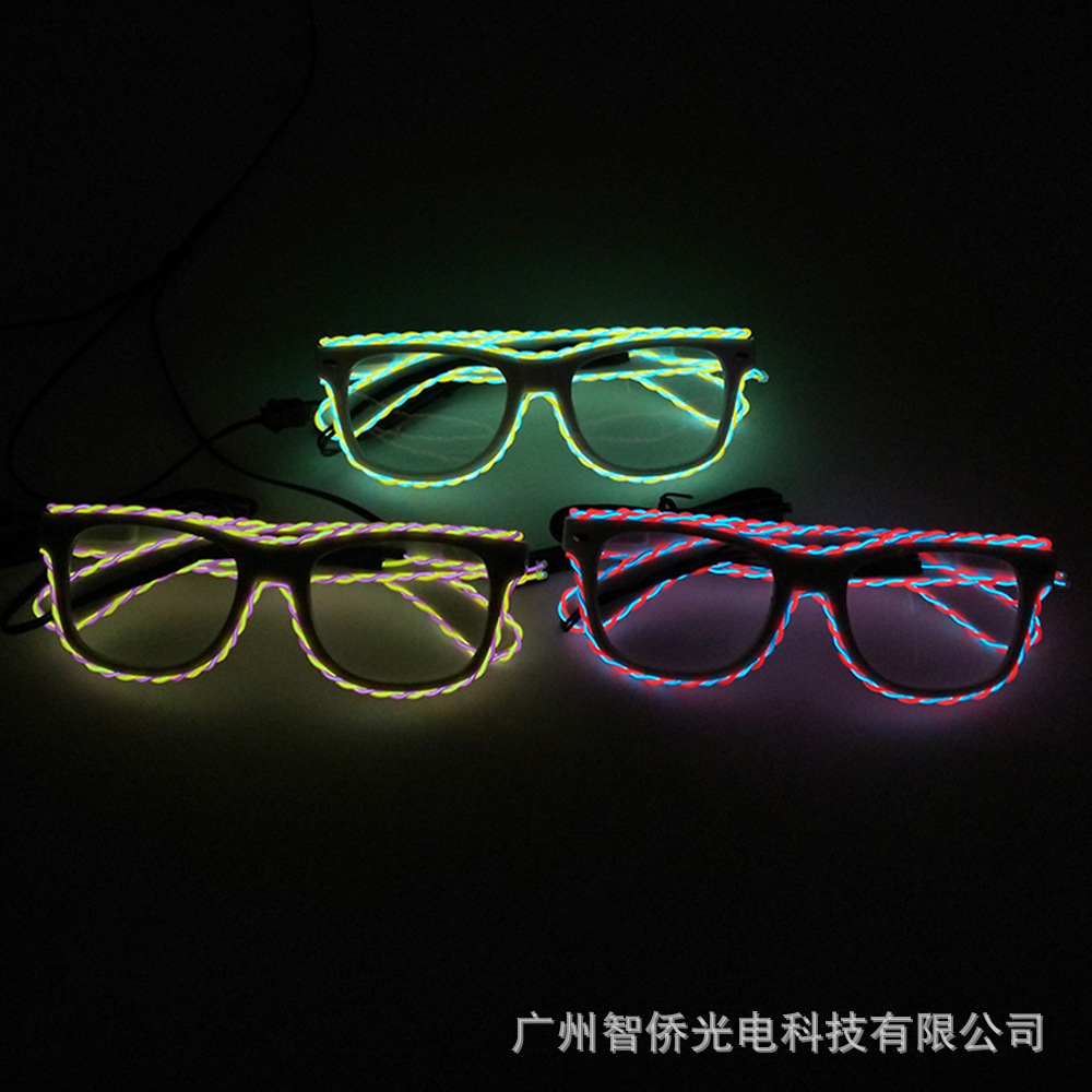 新款双色发光眼镜夜场酒吧派对聚会节日气氛道具led闪光夜光眼镜