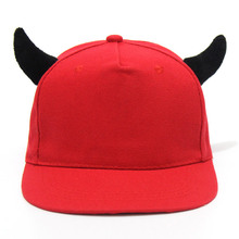 广告帽子定制logo刺绣嘻哈帽百搭男女潮棒球帽恶魔牛角帽平檐圆顶