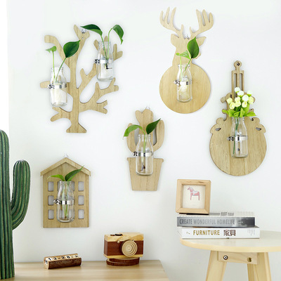 房间墙壁装饰挂件创意ins风墙面装饰木质火烈鸟图案壁饰壁挂花瓶