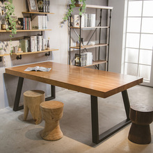 北欧书房实木办公桌小户型简约铁艺工作台职员书桌6人 位条形办公