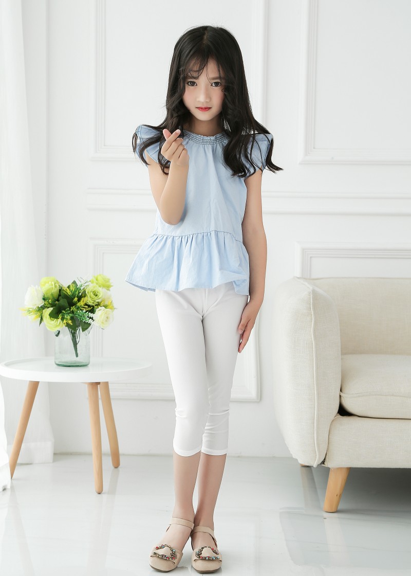 夏薄款童裤儿童光泽裤七分裤百搭时尚女童修身弹力贴身7分打底裤