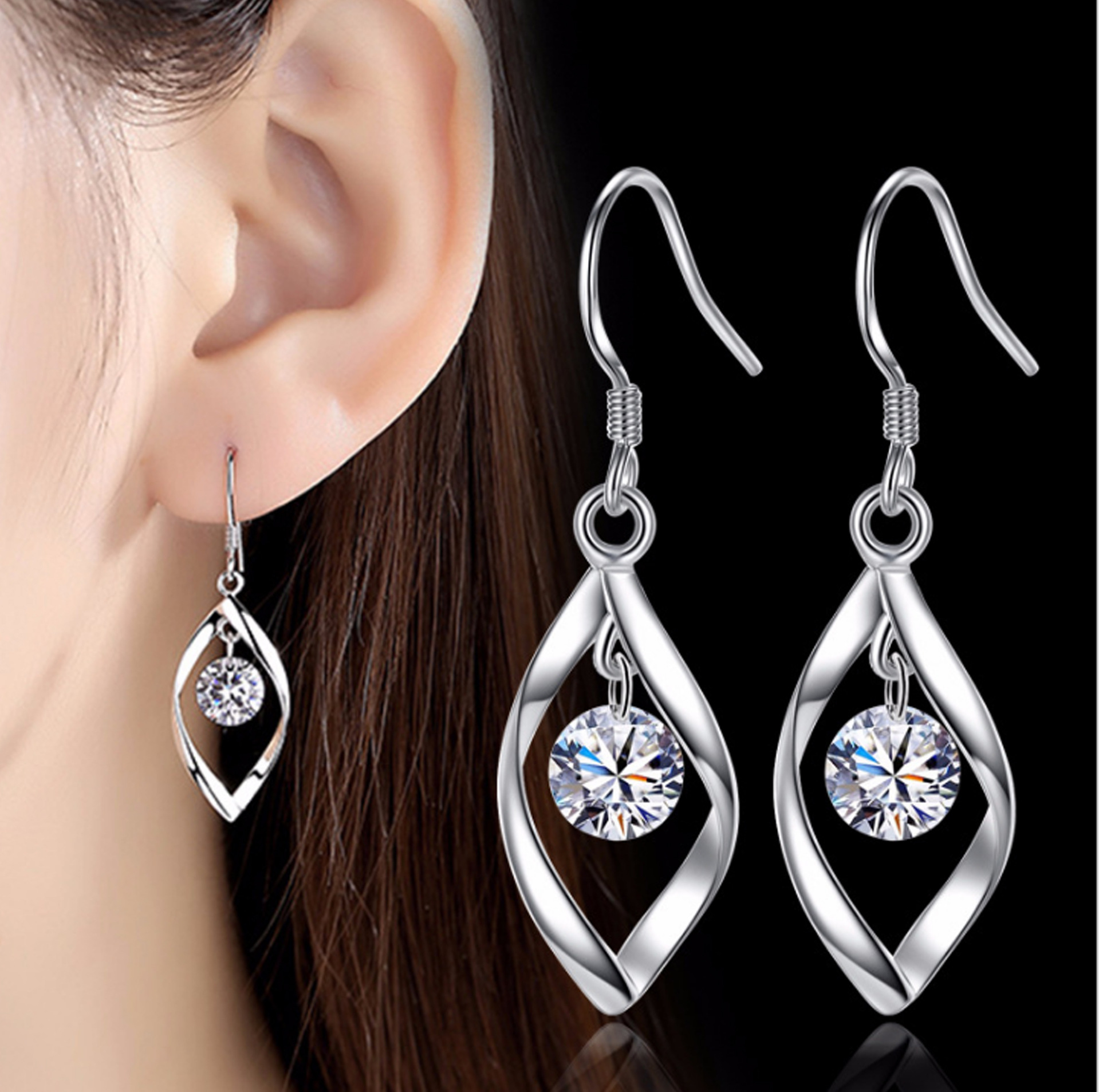 锆石约简银饰耳环 女 旋转爱气质流苏耳坠耳钩 扭转时尚耳饰品批