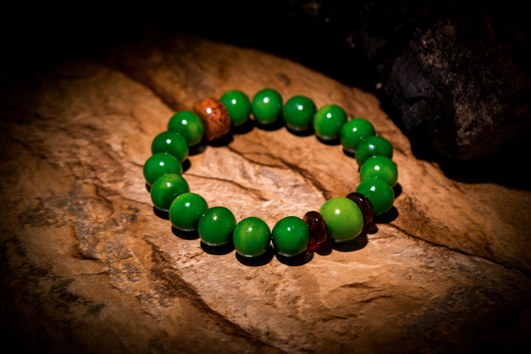 庚午文玩堂天然西藏牦牛骨仿虬角手串绿色秋觉手链民族风首饰男士