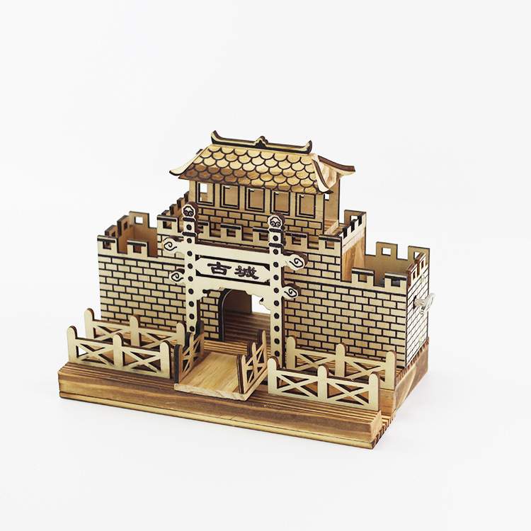 厂家批发木质工艺品木制古城楼创意家居风车摆件旅游景区