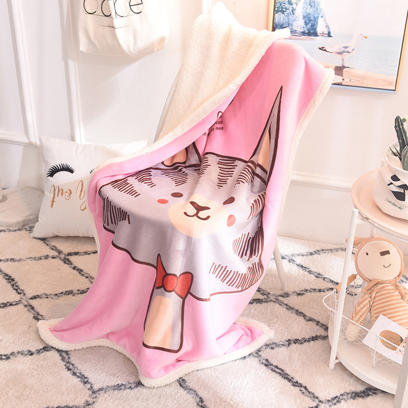 Factory Wholesale Children's Blanket Double Layer Thickened Cartoon Lambswool Children's Blanket Children's Coral Fleece Small Blanket Gift Blanket