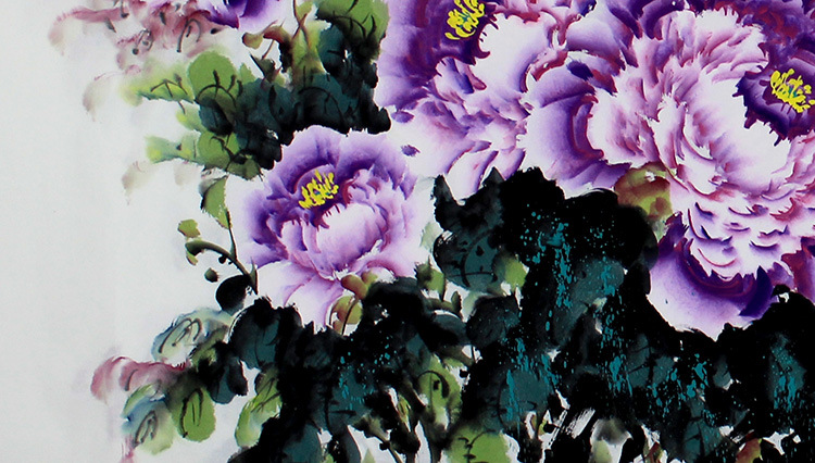 纯手绘写意花开富贵牡丹紫气东来国画装饰画挂画客厅装饰画