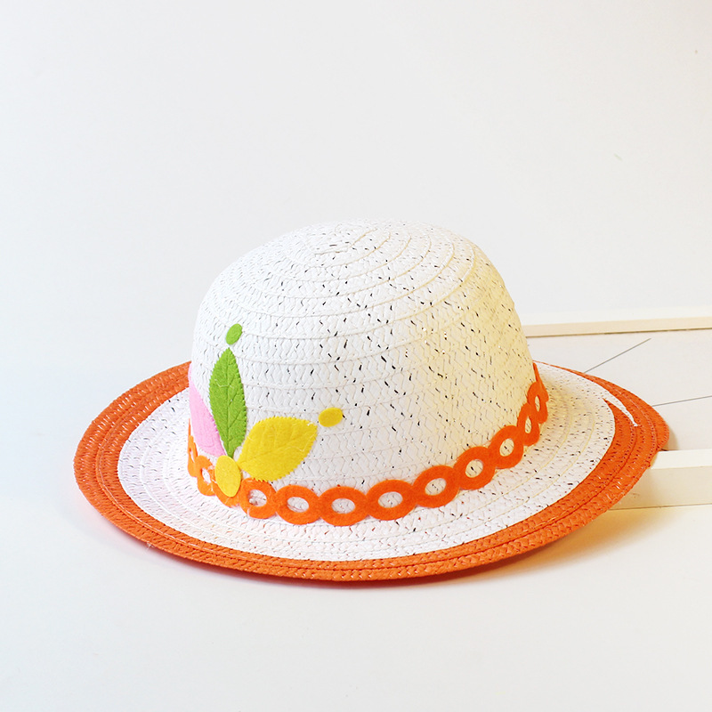 2018新款儿童夏季草帽 遮阳防 晒草帽 三色树叶旅游百搭帽