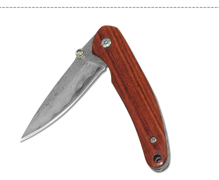 檀木大马士革折叠刀户外多功能小刀礼品小刀收藏版小刀迷你小刀