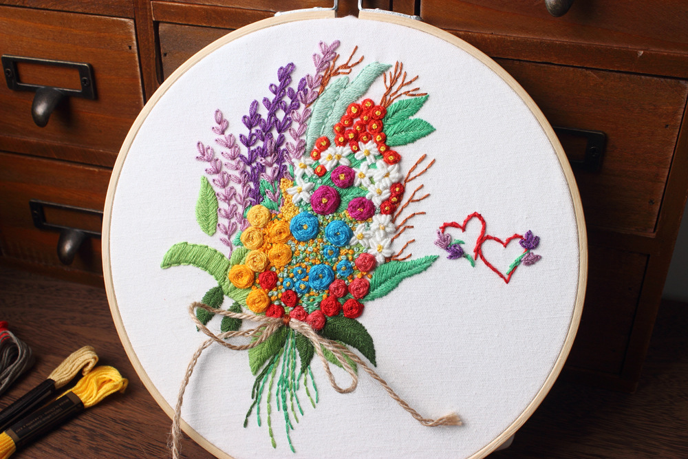 心心向荣 手工diy布艺新手欧式刺绣花草材料包套件针线套装 学生