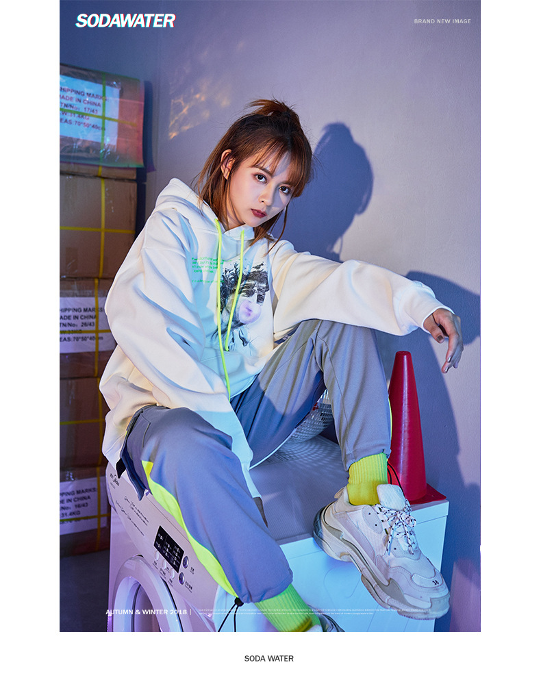 soda女装|2019运动裤女春季新款原宿风撞色多口袋工装裤 女 束脚