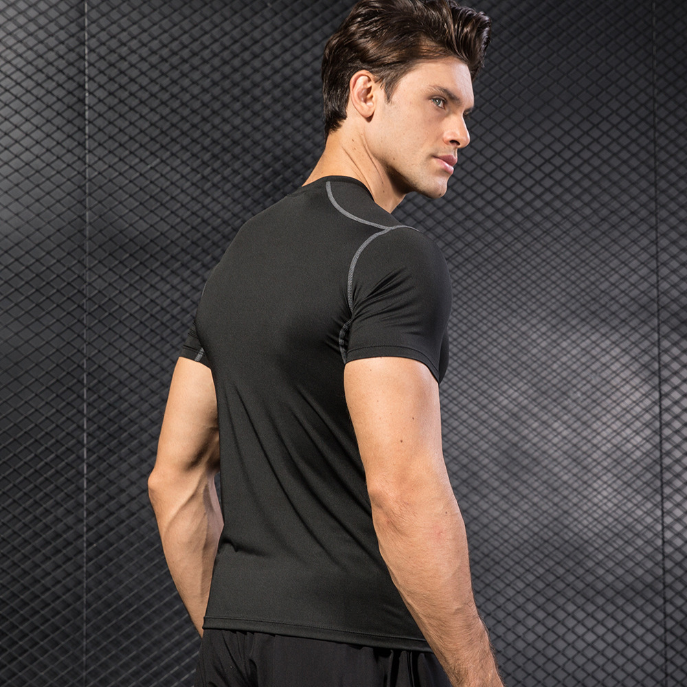 Men's Tight Training Workout Clothes Running Short Sleeve Sportswear Amazon Stretch Quick Drying Clothes T-shirt 1003