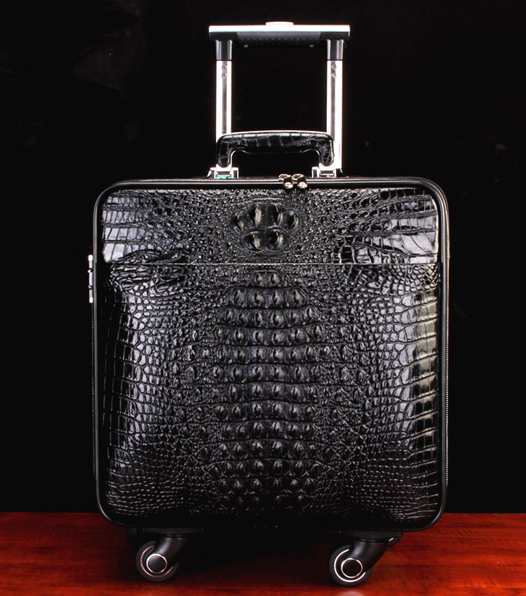 高端商务真皮旅行箱万向轮鳄鱼皮纹拉杆箱16寸男登机箱密码行李箱