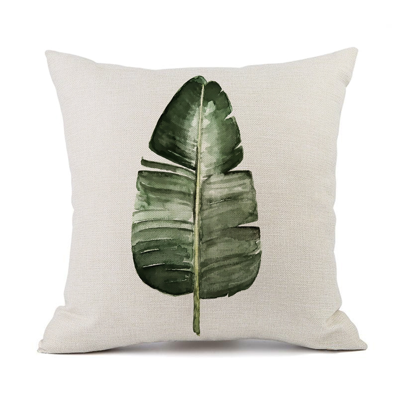 Fresh Natural Ink Painting Pillow Simple Modern Tropical Plants Green Plants Pillow Sofa Car Cushion