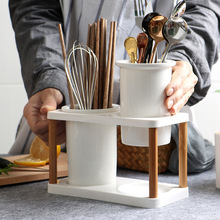 创意厨房陶瓷筷子筒 筷子盒天然竹木通风筷子笼陶瓷