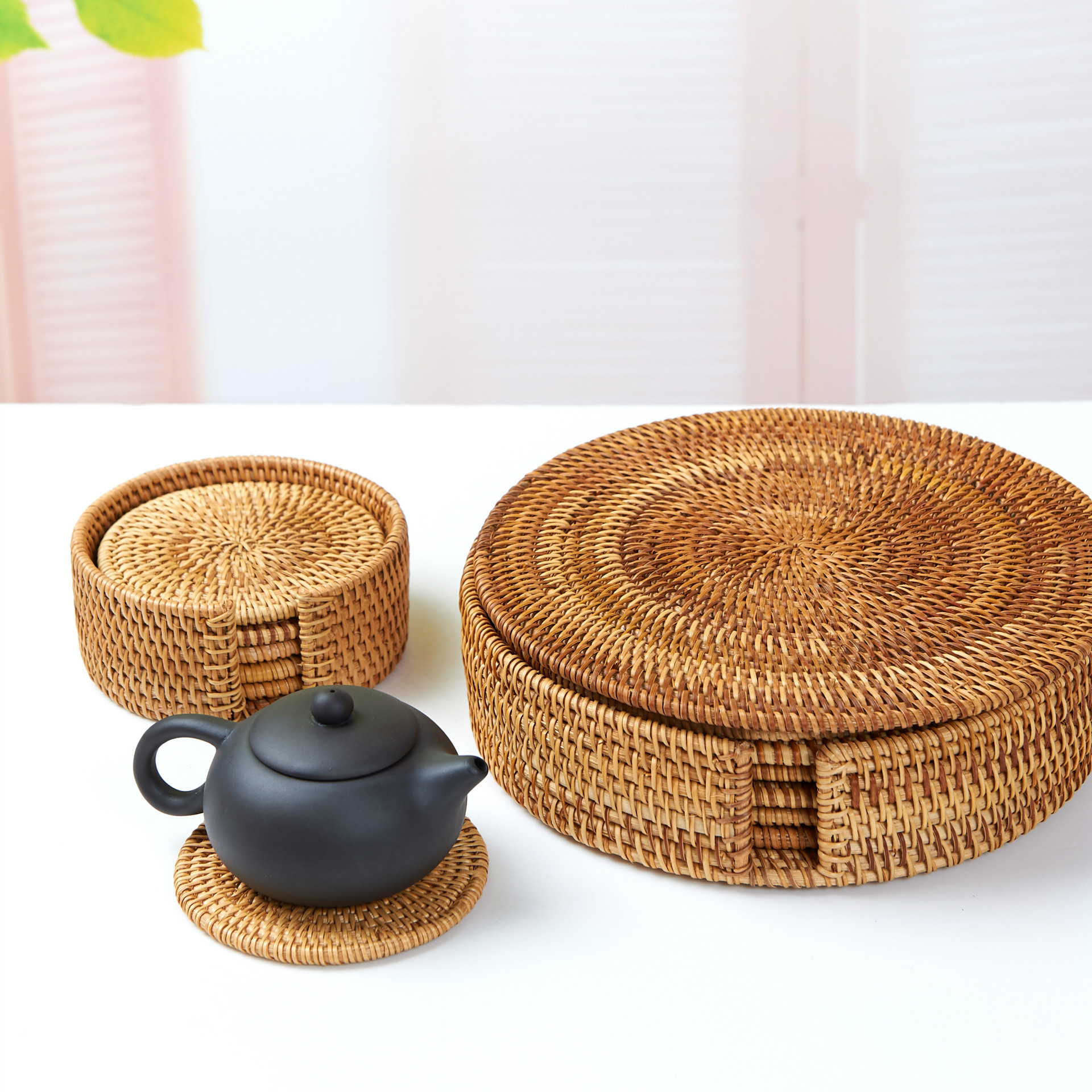藤编茶杯垫越南藤茶托藤编隔热垫锅碗垫茶壶垫手工编织藤艺垫