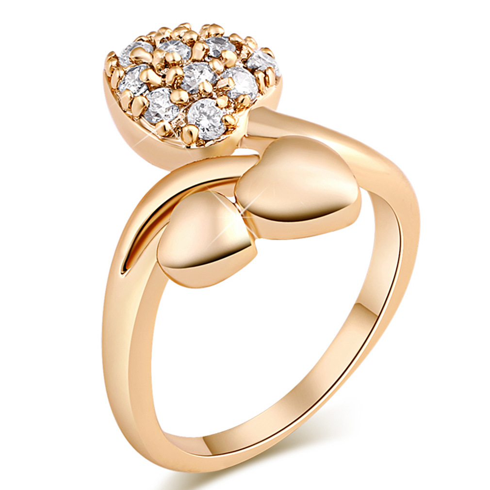 时尚微镶心形树叶精美锆石戒指女八心八箭切割工艺超闪耀首单优惠