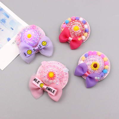 小女孩边夹小帽子发夹韩国宝宝镶钻发卡一字夹边夹女童蝴蝶结发饰