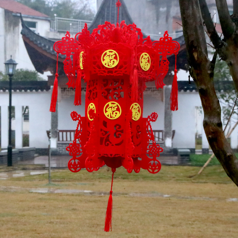 高档龙头六角宫灯无纺布灯笼春节新年装饰品中国结灯笼中式过年