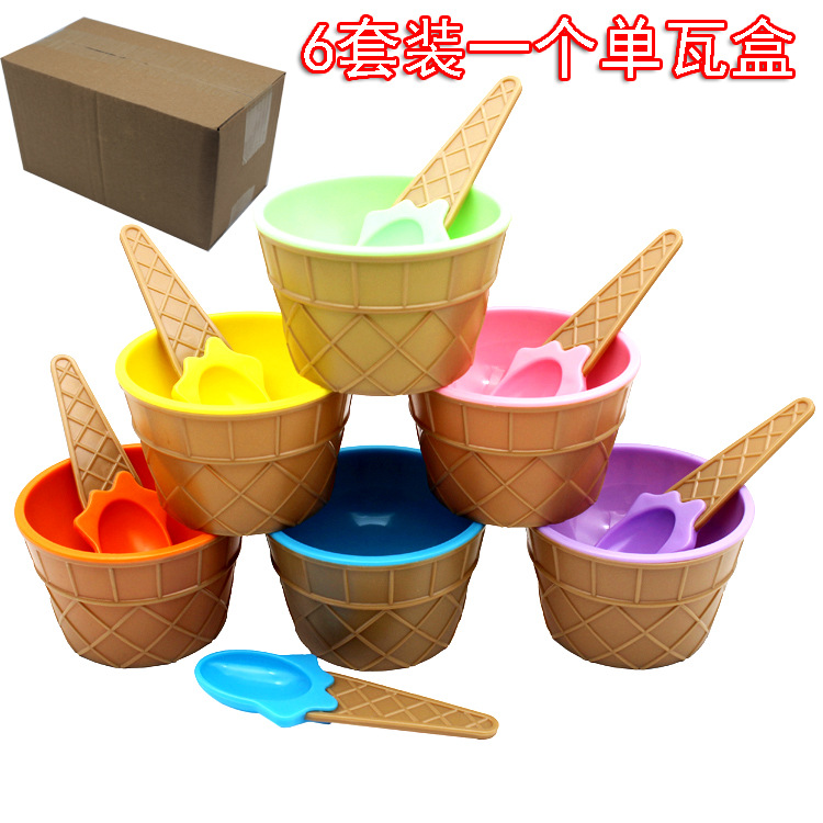可爱糖果色宝宝甜品冰淇淋碗勺/多色/塑料/雪糕冰激凌碗/6件套装