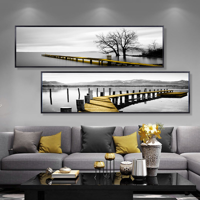 北欧风格客厅装饰画现代简约创意沙发背景墙挂画卧室横幅黑白墙画