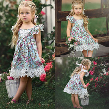 童装一件起批欧美中小女童夏季服装蕾丝边碎花吊带儿童连衣裙