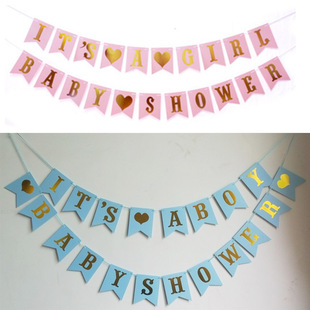 its a girl跨境专卖外贸生日拉旗baby shower宝宝儿童生日拉花