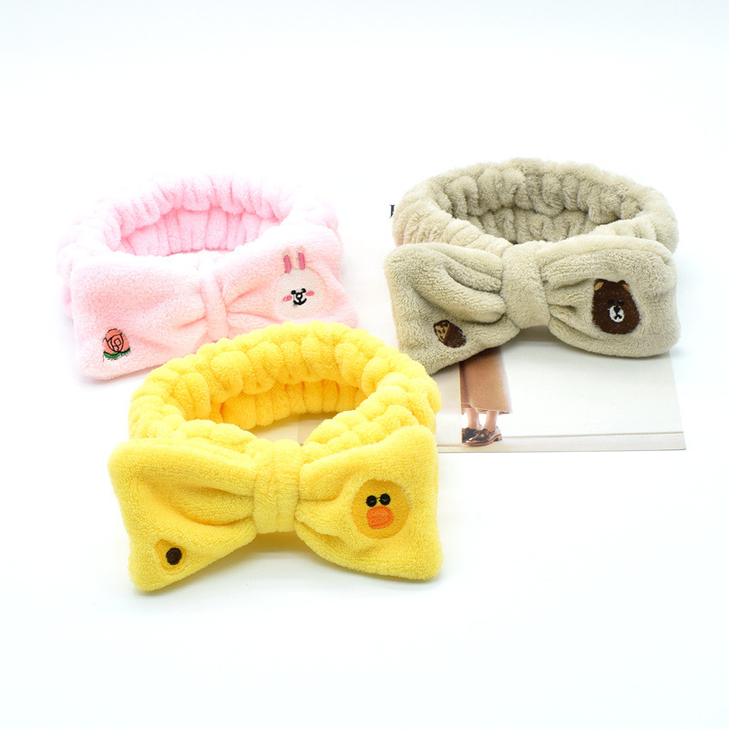 Korean Internet Celebrity Cartoon Plush bow Hair Band Embroidery Headband Face Wash Makeup Yoga Hair Ring Head Accessories Wholesale