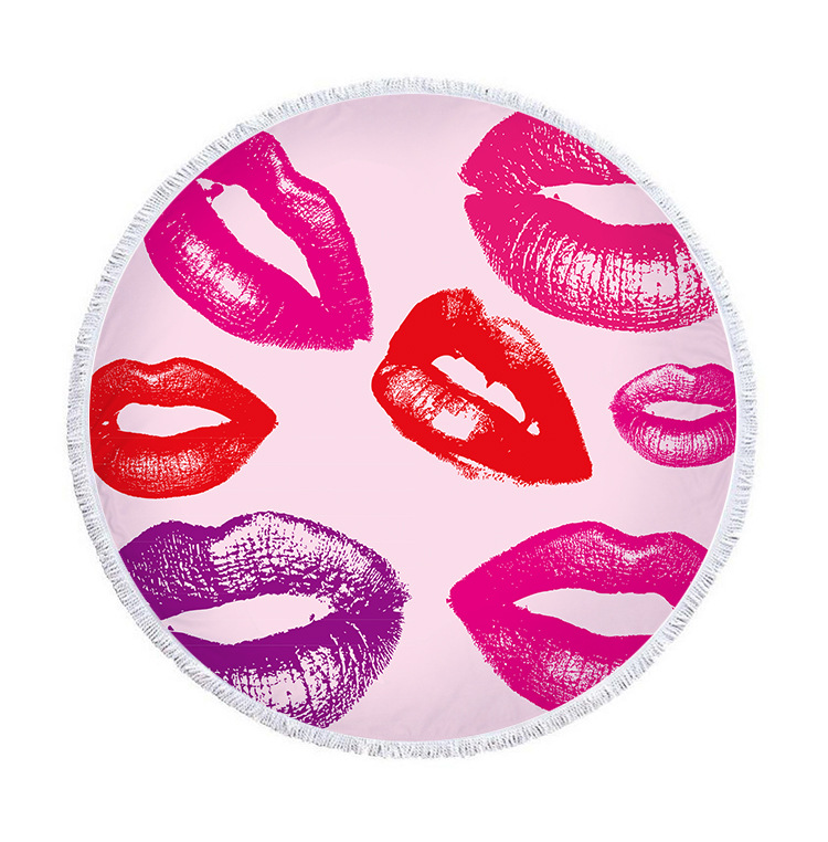 圆形沙滩巾外贸新款亚马逊嘴唇沙滩巾超细纤维流苏沙滩巾印花logo