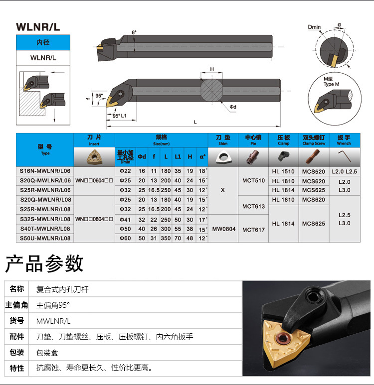 s16q s20r s25s s32t s40t-mwlnr-l08 数控车刀杆 内孔镗孔刀