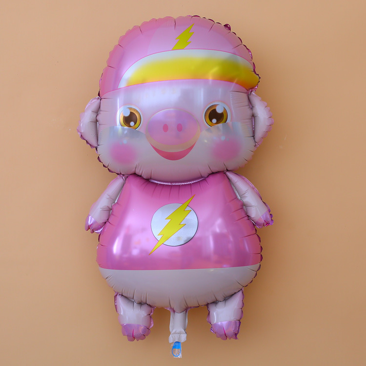 猪年气球晚会派对用品生日装饰卡通动物小猪气球 闪电猪铝膜气球