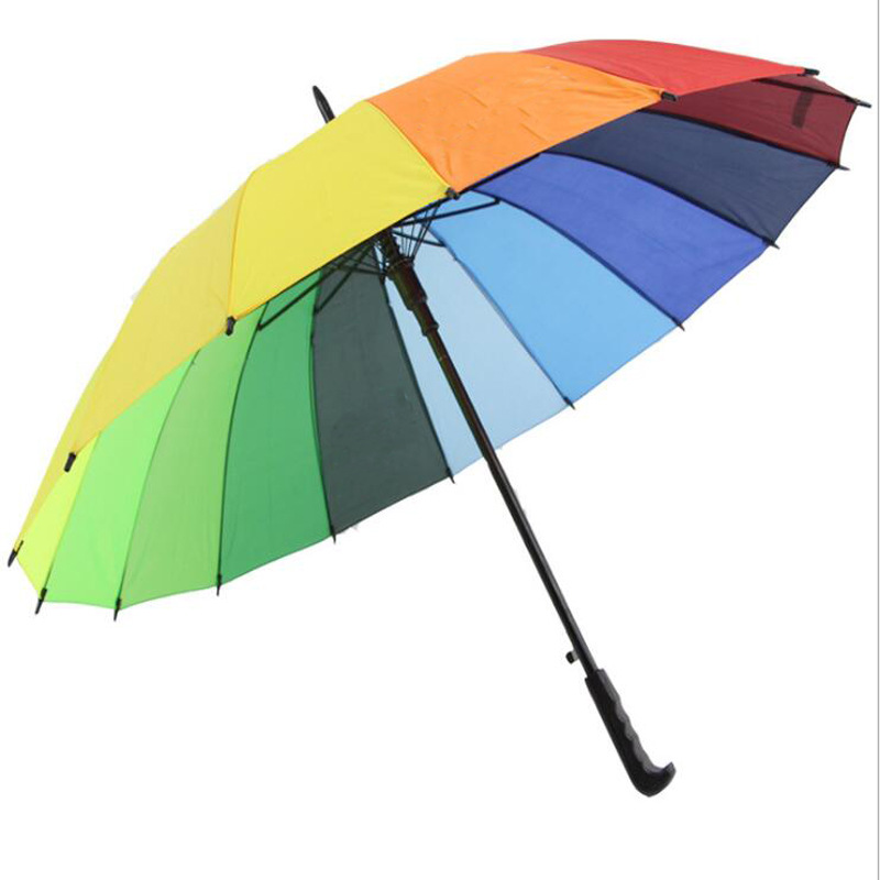 Rainbow Color Umbrella 16 Bone Creative Automatic Rainbow Umbrella Advertising Umbrella Long Handle Umbrella Straight Rod Gift Umbrella Wholesale Spot