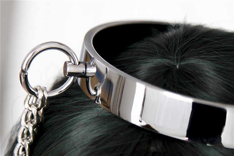 厂家直销颈套 拧扣男款钢圈颈套带三叶夹带链子 金属环项圈铁链