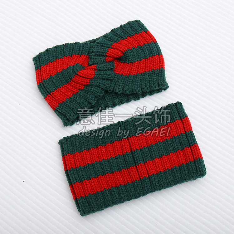 Factory Direct 2019 New Online Celebrity Winter Knitted Wool Hair Band Sweet Super Fairy Ins Style Red and Green with Hair Ring