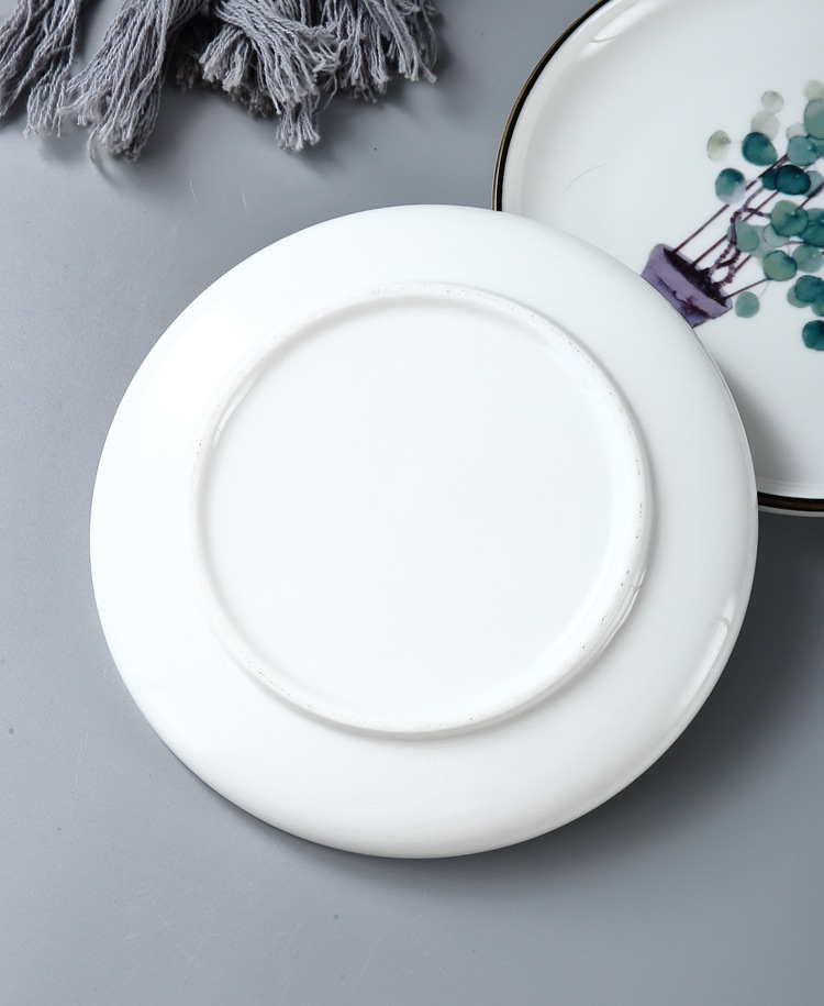 爆款北欧植物盘子 釉下彩黑边 6寸盘子 创意小碟子 6寸直径:15.