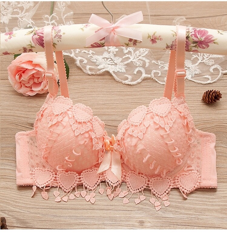 跨境外贸爆款日系桃心调整型文胸套装薄款蕾丝聚拢少女学生内衣女