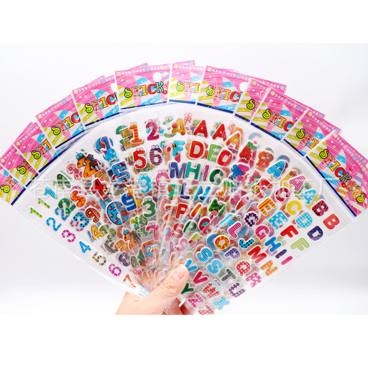 可定英文字母数字立体凹凸卡通贴纸幼儿园奖励礼物益智早教反复贴